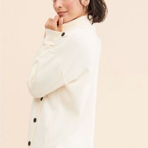 Anthropologie Cream Button-Detail Turtleneck Cardigan Sweater